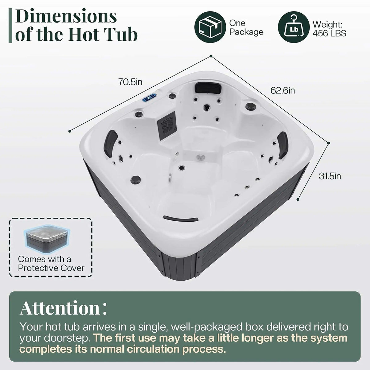 Premium 4-Person Outdoor Hot Tub W/ 23 Stainless Steel Jets | 4-Person | Stainless Steel | Outdoor Living