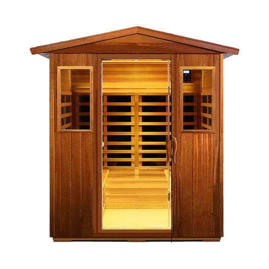 Moretti 4 Person Outdoor Mahogany Full Spectrum Ultra Low EMF FAR Infrared Sauna | 4-Person | Crystal | Outdoor Living