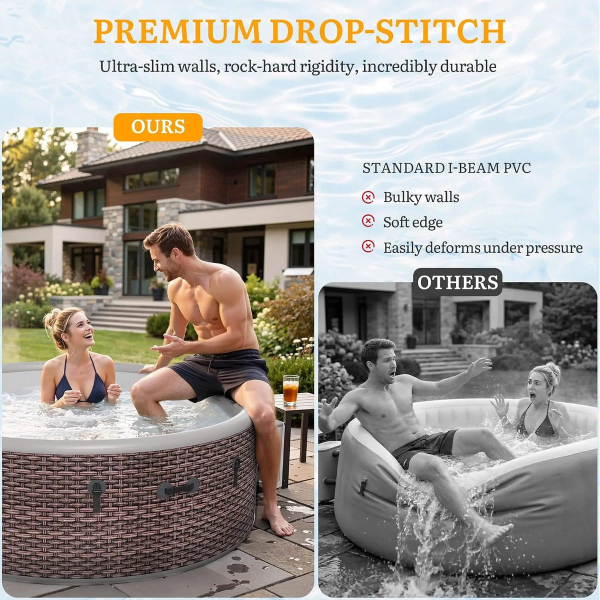 Premium 77-Inch Inflatable 6-Person Drop-Stitch Hot Tub W/ 180 Massage Jets | 77 Inch | 6-Person | Outdoor Living