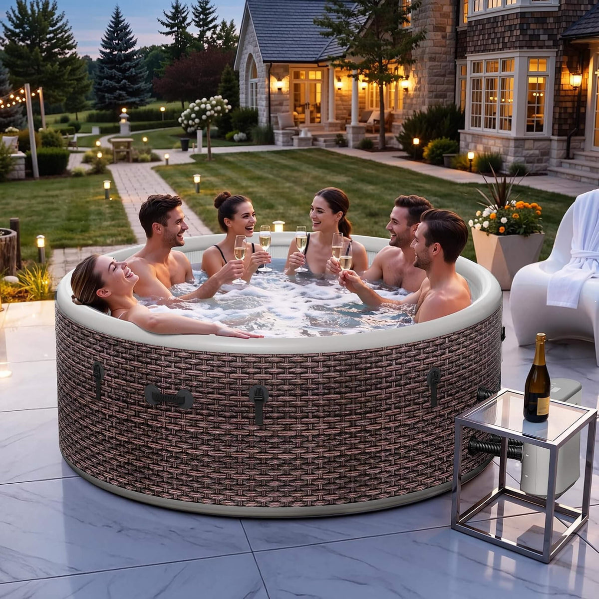 Premium 77-Inch Inflatable 6-Person Drop-Stitch Hot Tub W/ 180 Massage Jets | 77 Inch | 6-Person | Outdoor Living