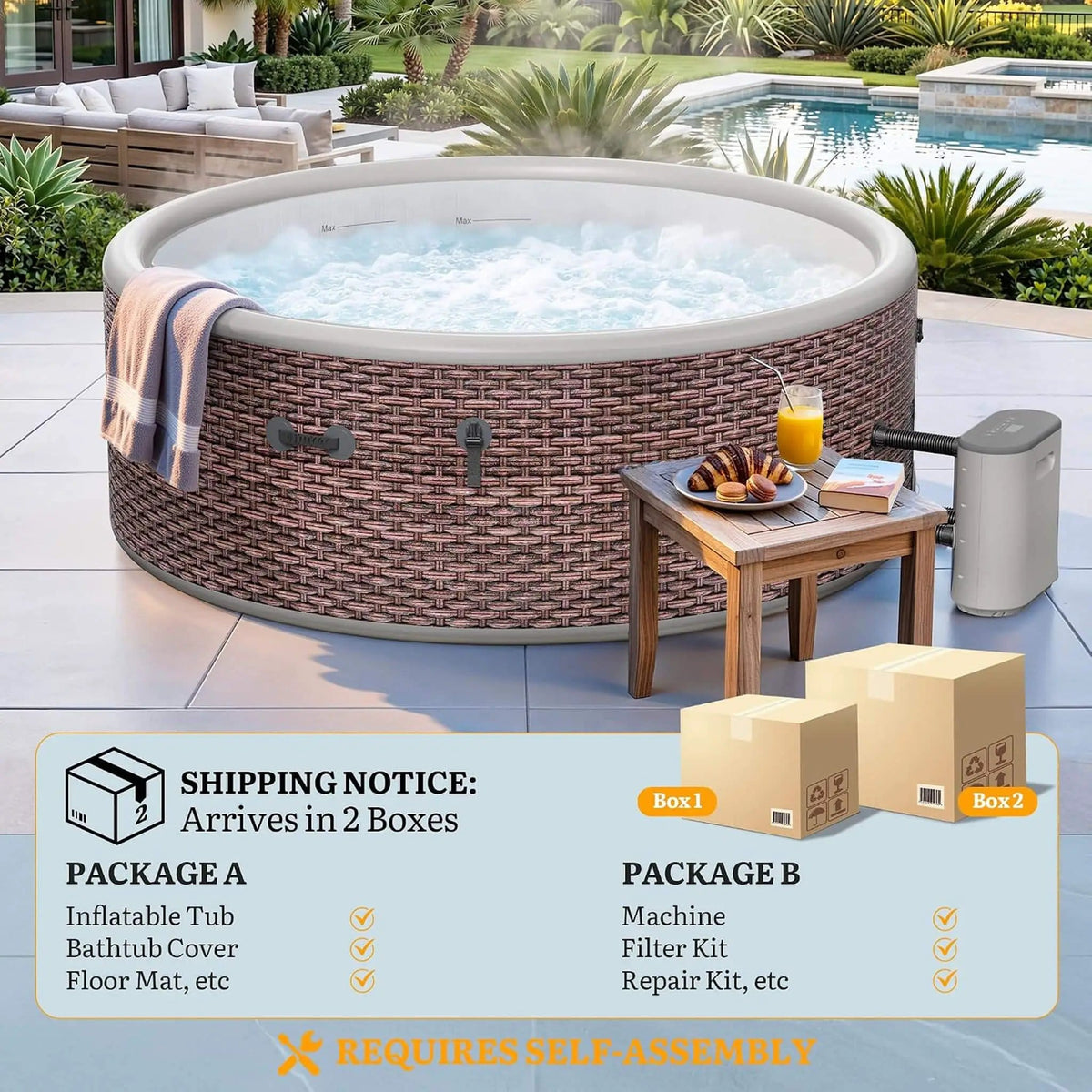 Premium 77-Inch Inflatable 6-Person Drop-Stitch Hot Tub W/ 180 Massage Jets | 77 Inch | 6-Person | Outdoor Living