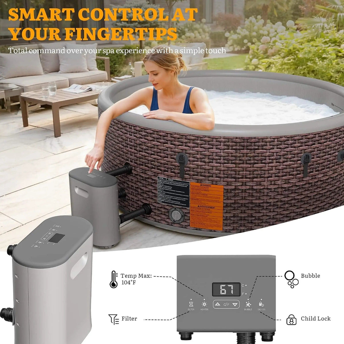 Premium 77-Inch Inflatable 6-Person Drop-Stitch Hot Tub W/ 180 Massage Jets | 77 Inch | 6-Person | Outdoor Living