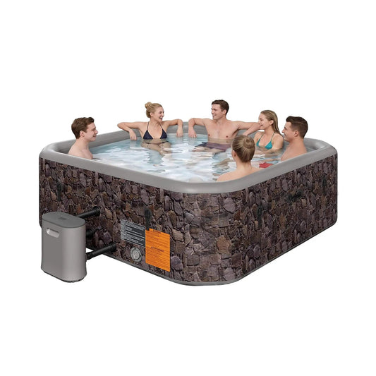 Premium 77 Inch Portable 6 Person Natural Stone Design Inflatable Square Hot Tub W/ | 77 Inch | 6-Person | Outdoor Living