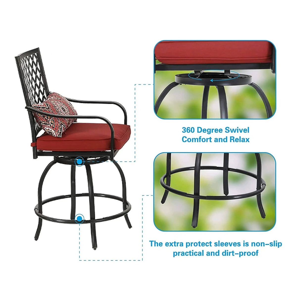 Premium 6-Piece Bar Patio Furniture Set With Umbrella, Swivel Chairs, And Cushions | 6-Piece | Steel | Outdoor Furniture Set