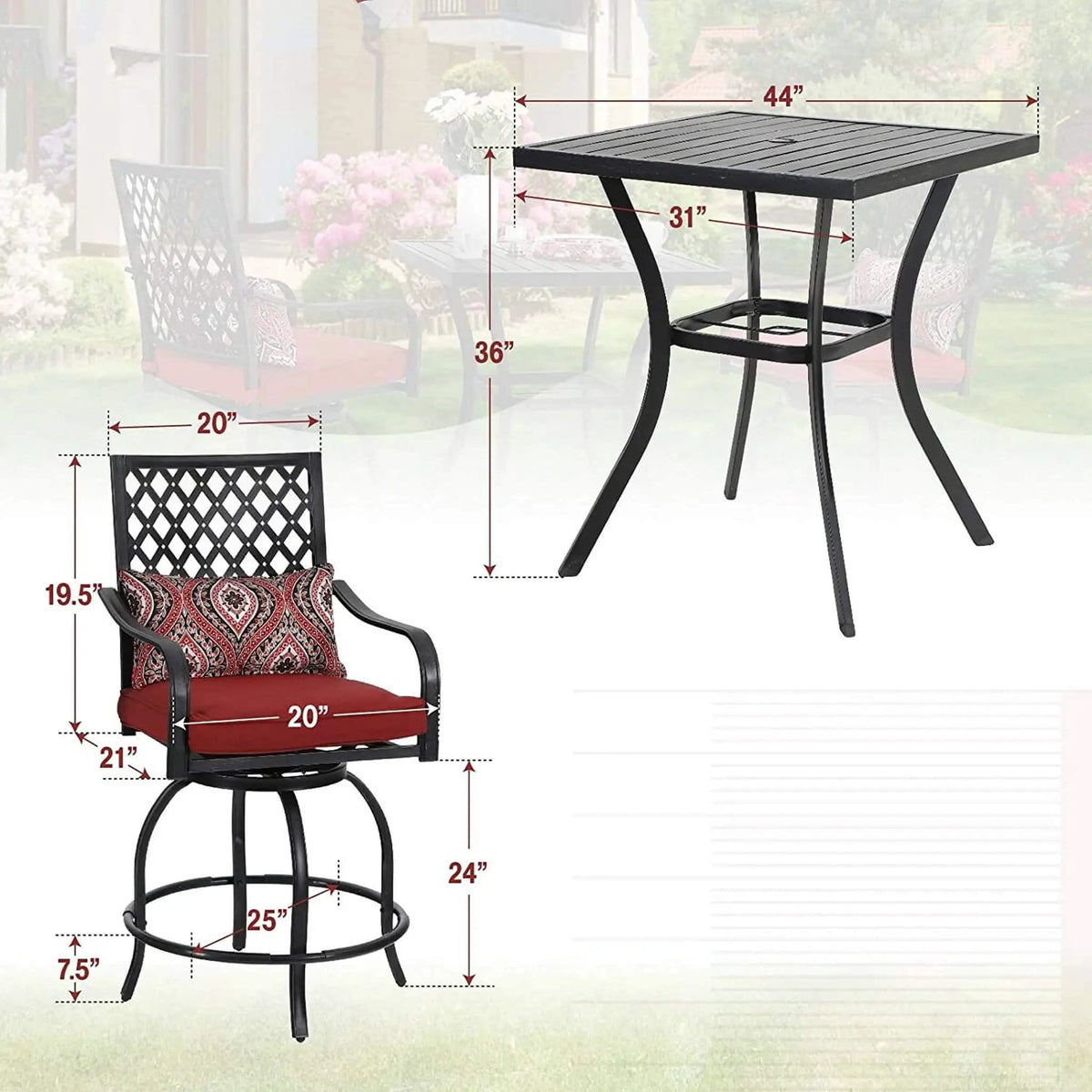 Premium 6-Piece Bar Patio Furniture Set With Umbrella, Swivel Chairs, And Cushions | 6-Piece | Steel | Outdoor Furniture Set