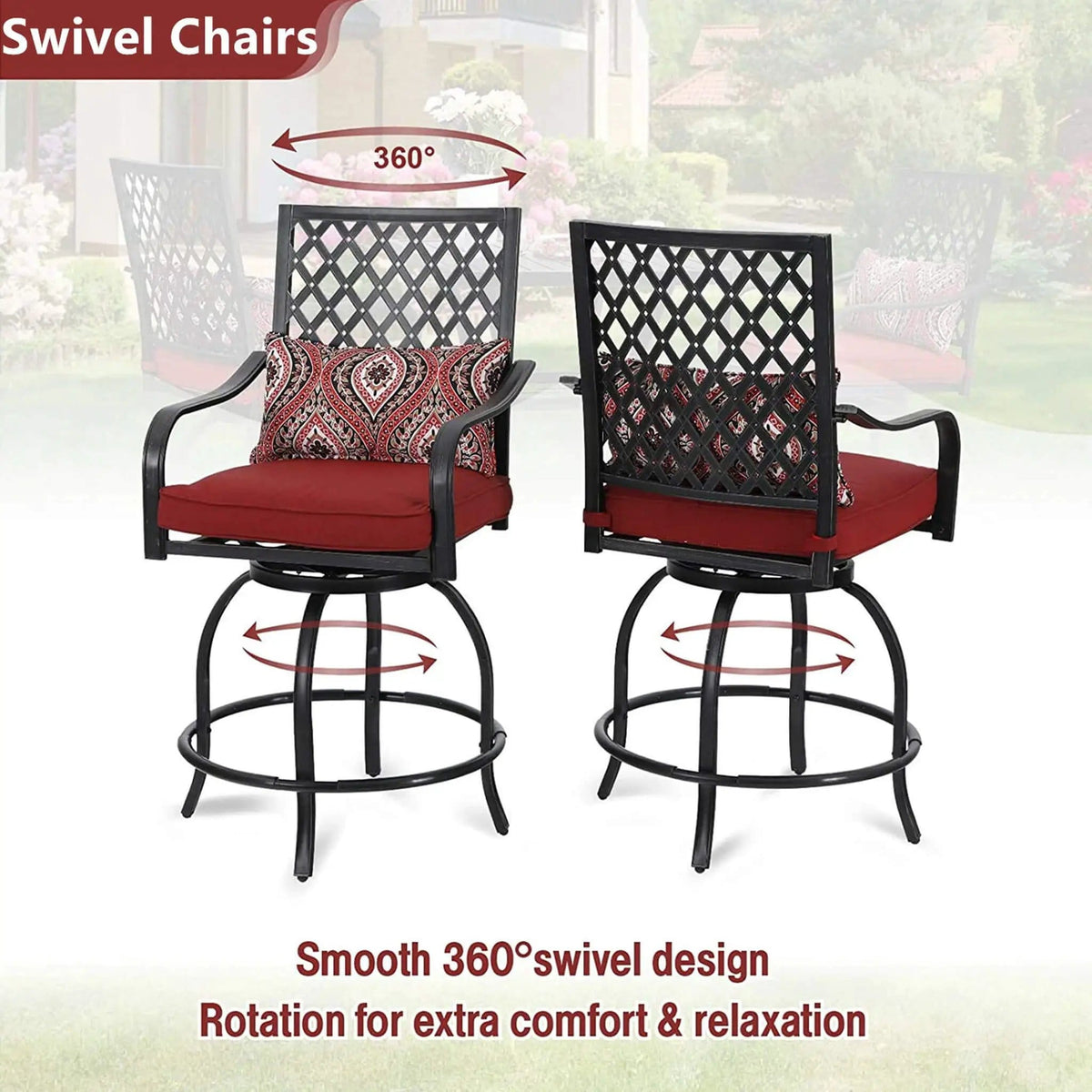 Premium 6-Piece Bar Patio Furniture Set With Umbrella, Swivel Chairs, And Cushions | 6-Piece | Steel | Outdoor Furniture Set