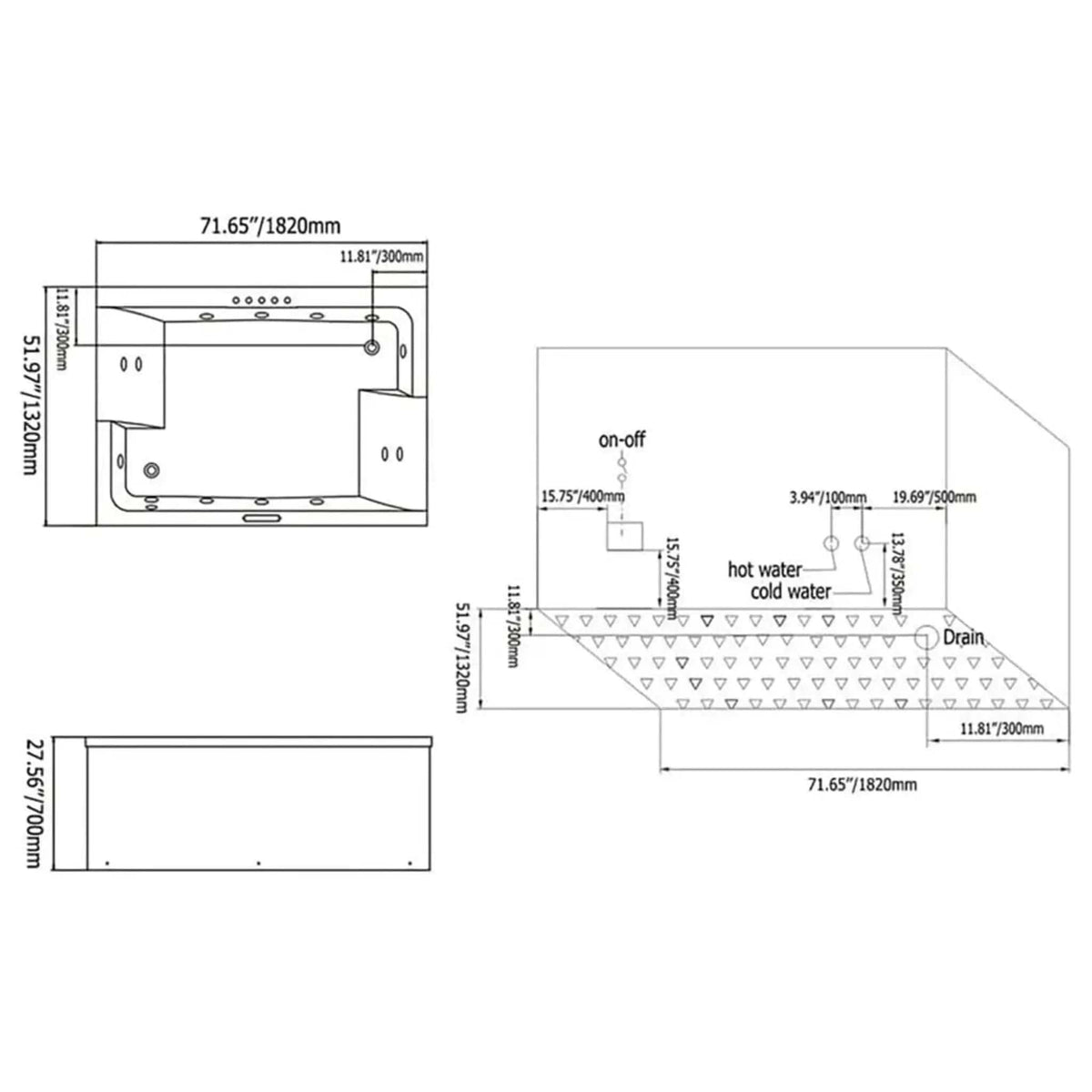 Luxara 71 Inch Premium Modern Acrylic Soaking Bathtub With Bubble Jets And LED | 71 Inch | Acrylic | Whirlpool