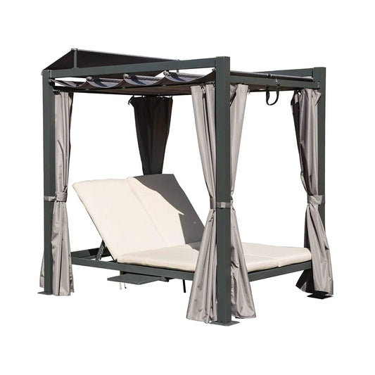 Premium Aluminum Outdoor Patio Daybed With Retractable Canopy And Double Chaise | Aluminum | Outdoor Furniture Set | Bedroom