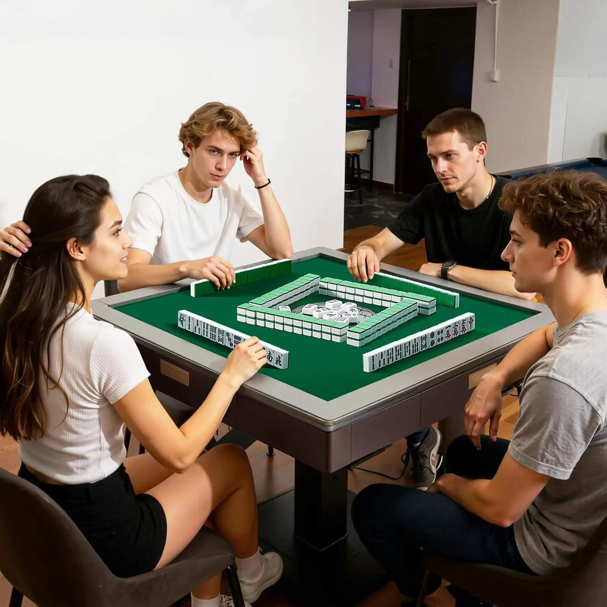Premium Automatic Foldable Mahjong Table With Wheels And Two Sets Of Tiles | Game Table | Home Use | Home