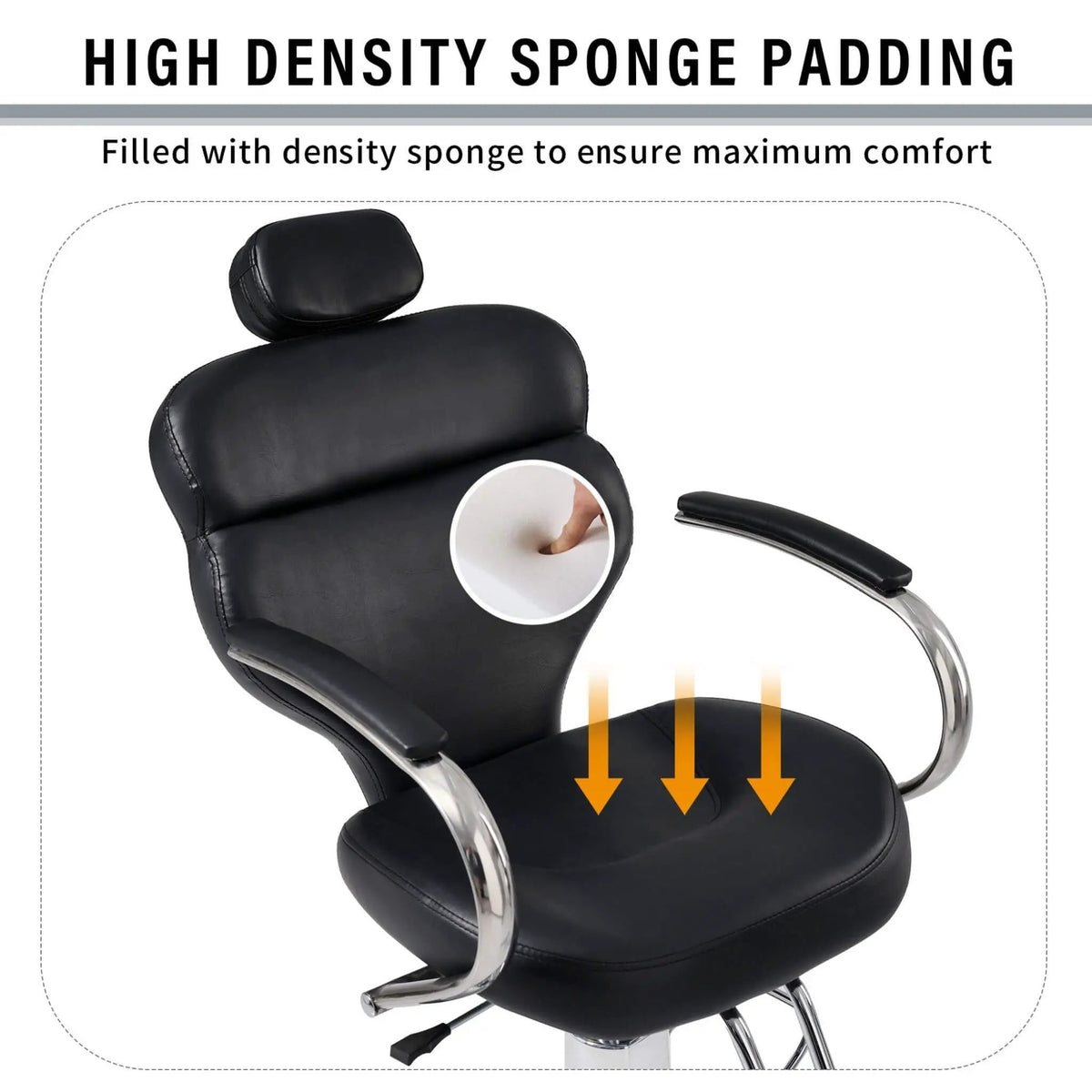 Reclining Barber Chair | Black PU Leather | Hydraulic Pump | 400 Lb Capacity