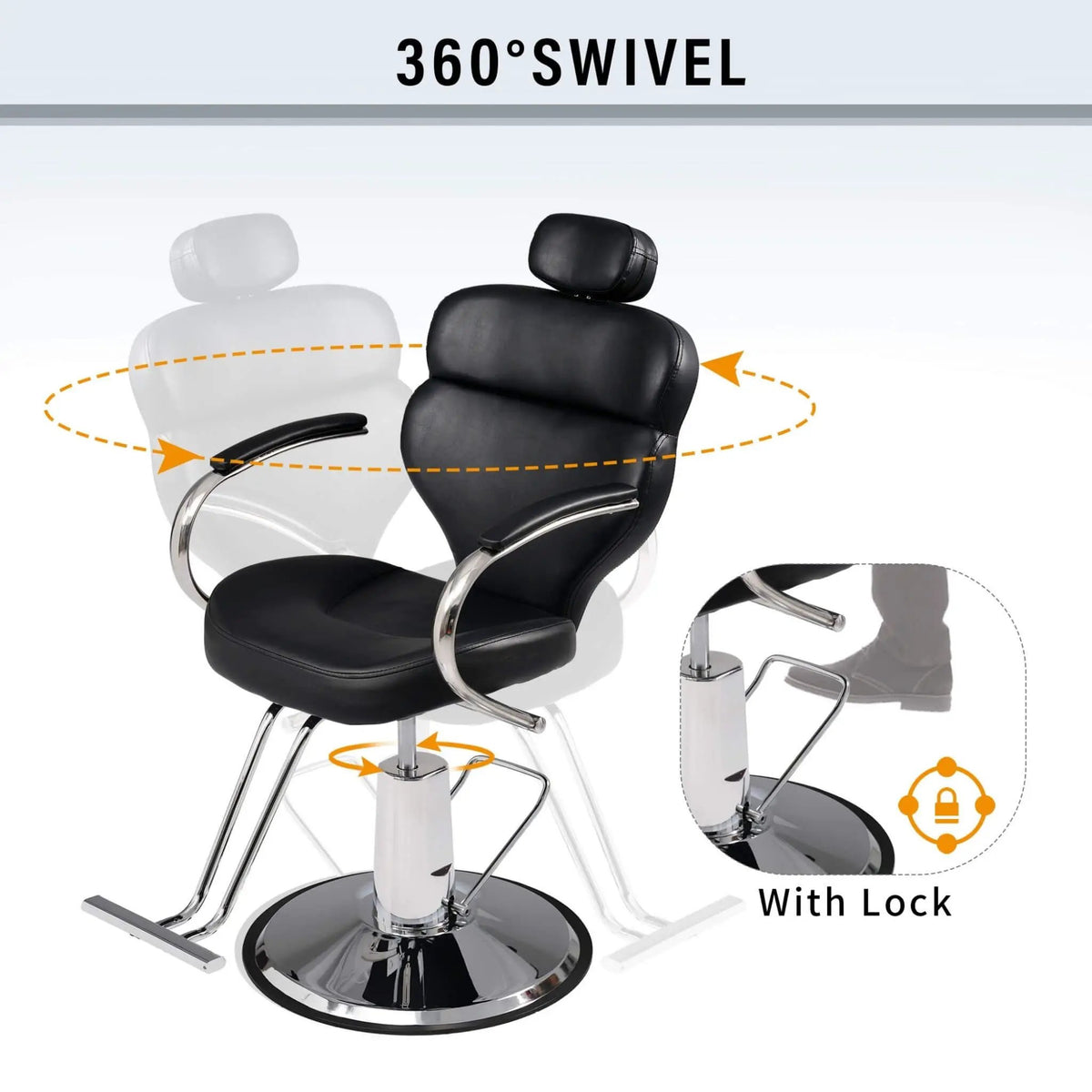 Reclining Barber Chair | Black PU Leather | Hydraulic Pump | 400 Lb Capacity