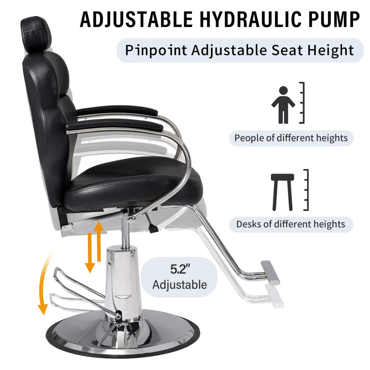 Reclining Barber Chair | Black PU Leather | Hydraulic Pump | 400 Lb Capacity