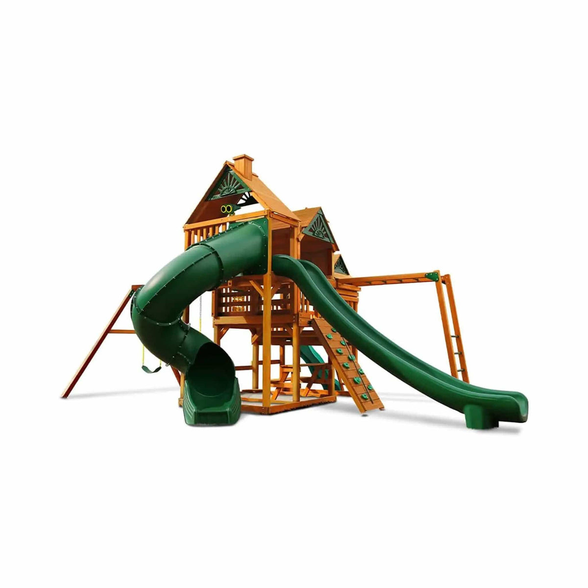 Premium Cedar Wood Swing Set With 3 Play Decks 3 Slides And Monkey Bars | Wood | Swing Set & Playset | Home