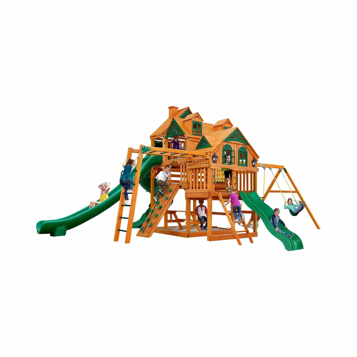 Premium Cedar Wood Swing Set With 3 Play Decks 3 Slides And Monkey Bars | Wood | Swing Set & Playset | Home