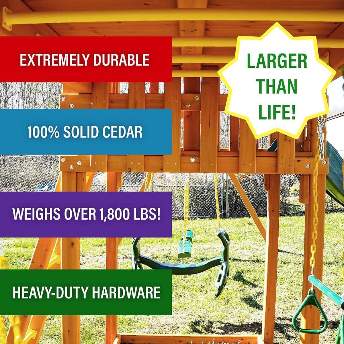 Premium Cedar Wood Tree House Swing Set With Clubhouse, Wave Slide And Scoop Slide | Wood | Swing Set & Playset | Home