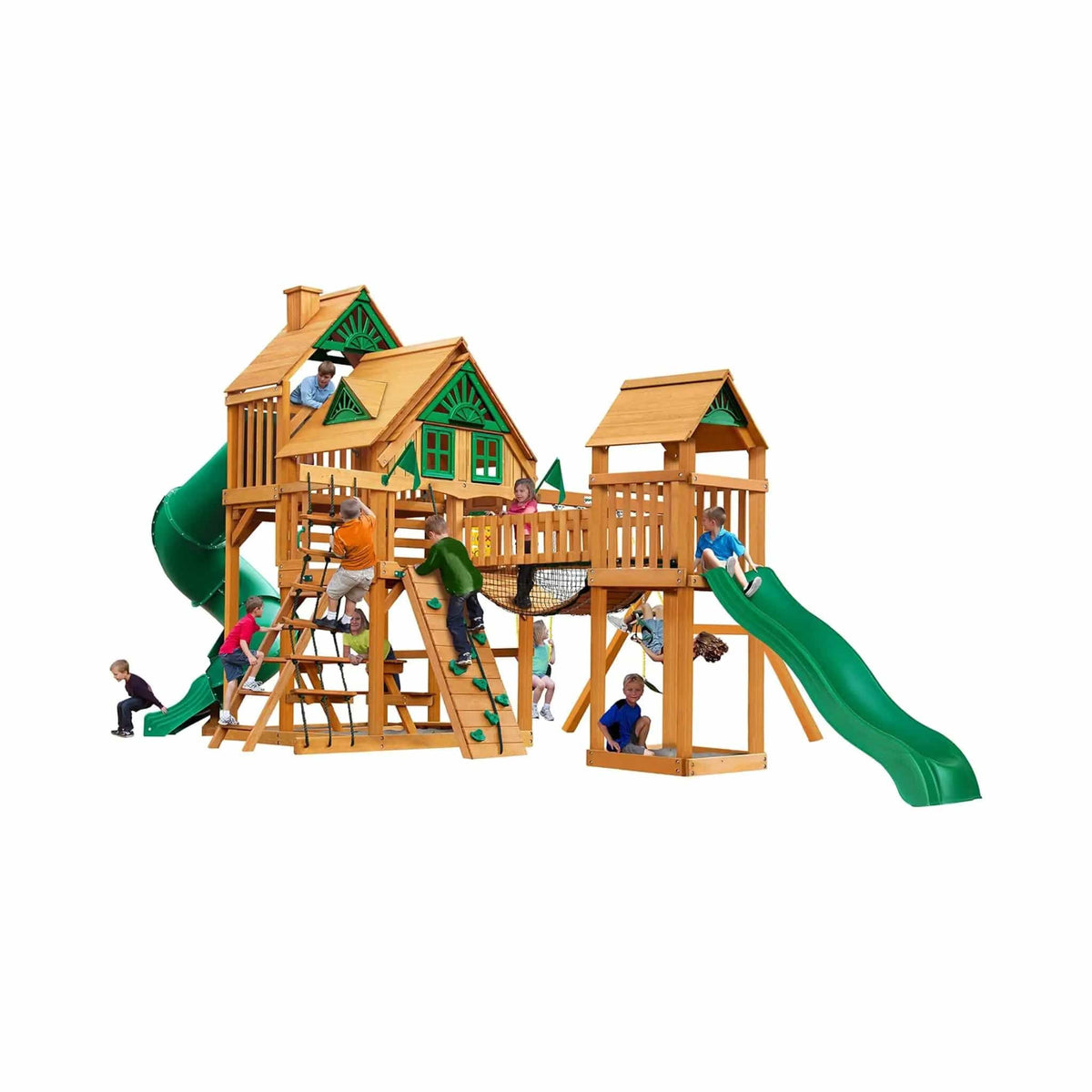 Premium Cedar Wood Treehouse Swing Set With Tube Slide And Sandbox | Wood | Swing Set & Playset | Home