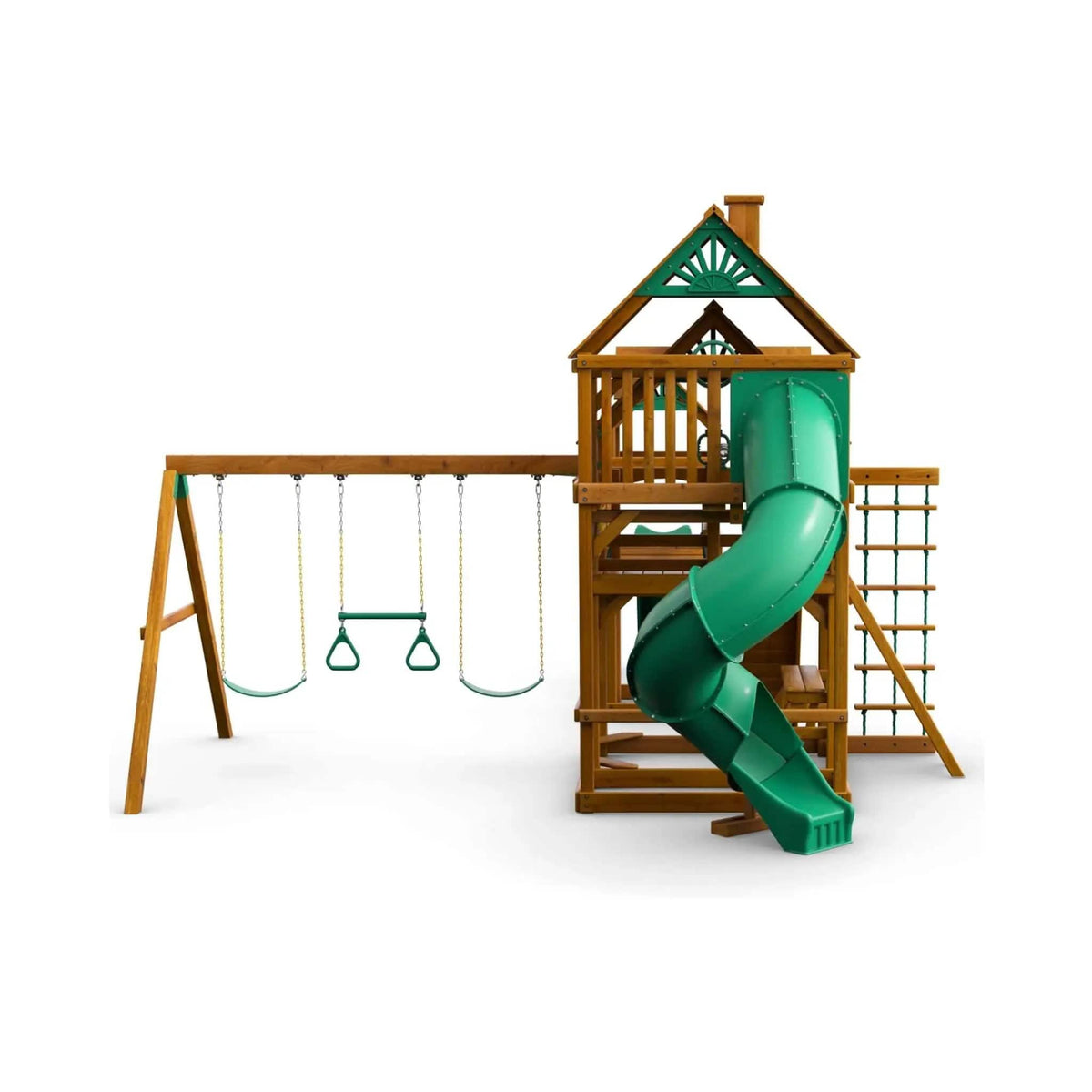 Premium Cedar Wood Treehouse Swing Set With Tube Slide And Sandbox | Wood | Swing Set & Playset | Home