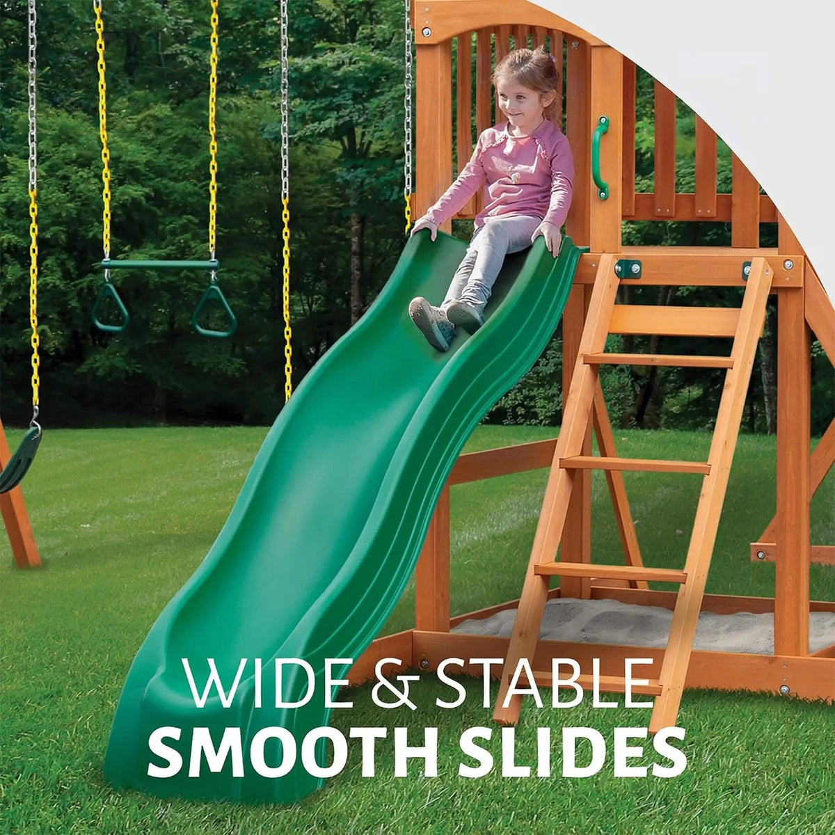 Premium Cedar Wood Treehouse Swing Set With Tube Slide And Sandbox | Wood | Swing Set & Playset | Home