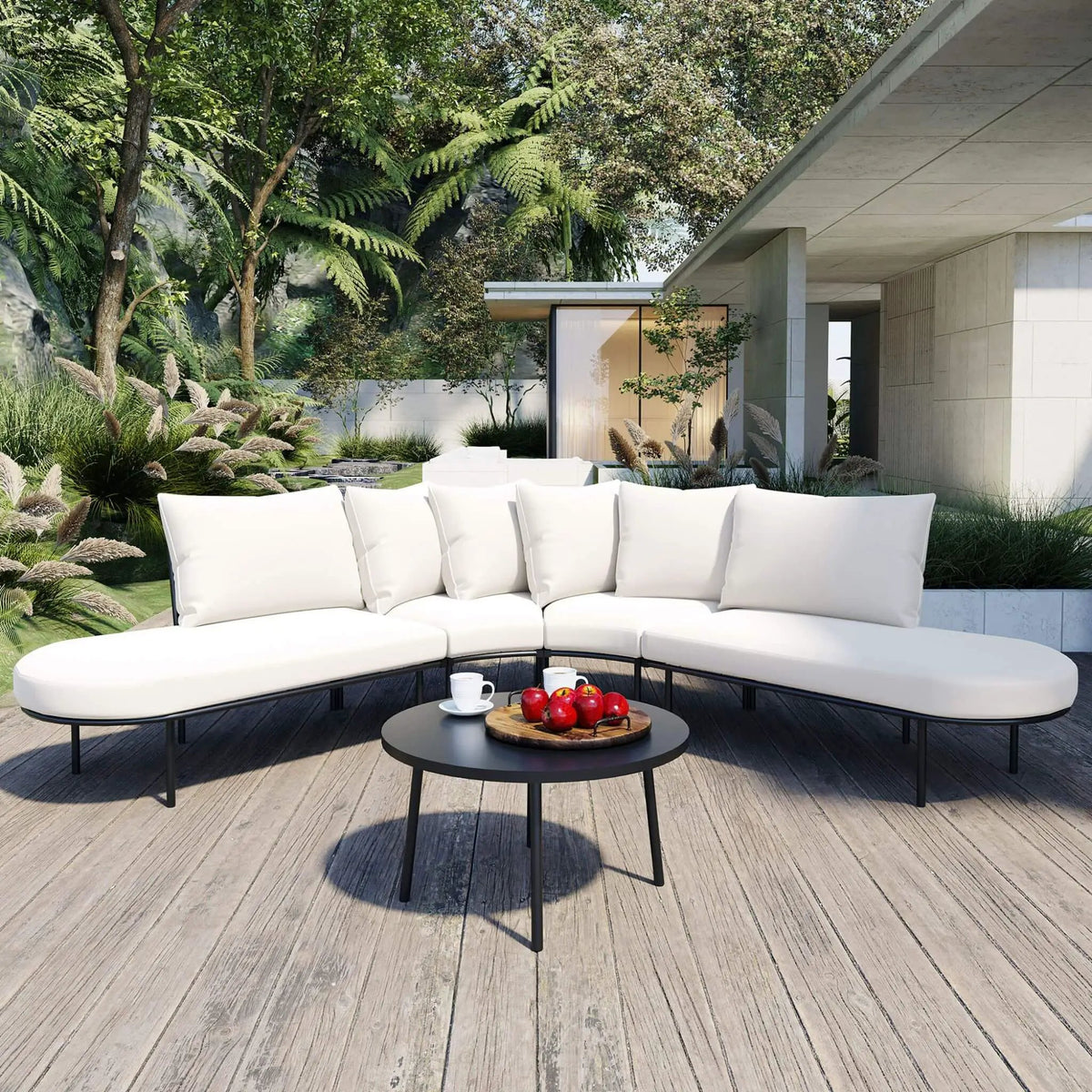 Half-Moon Curved Patio Sofa Set | 6-Person Seating | Thickened Iron Frame | All-Weather Cushions