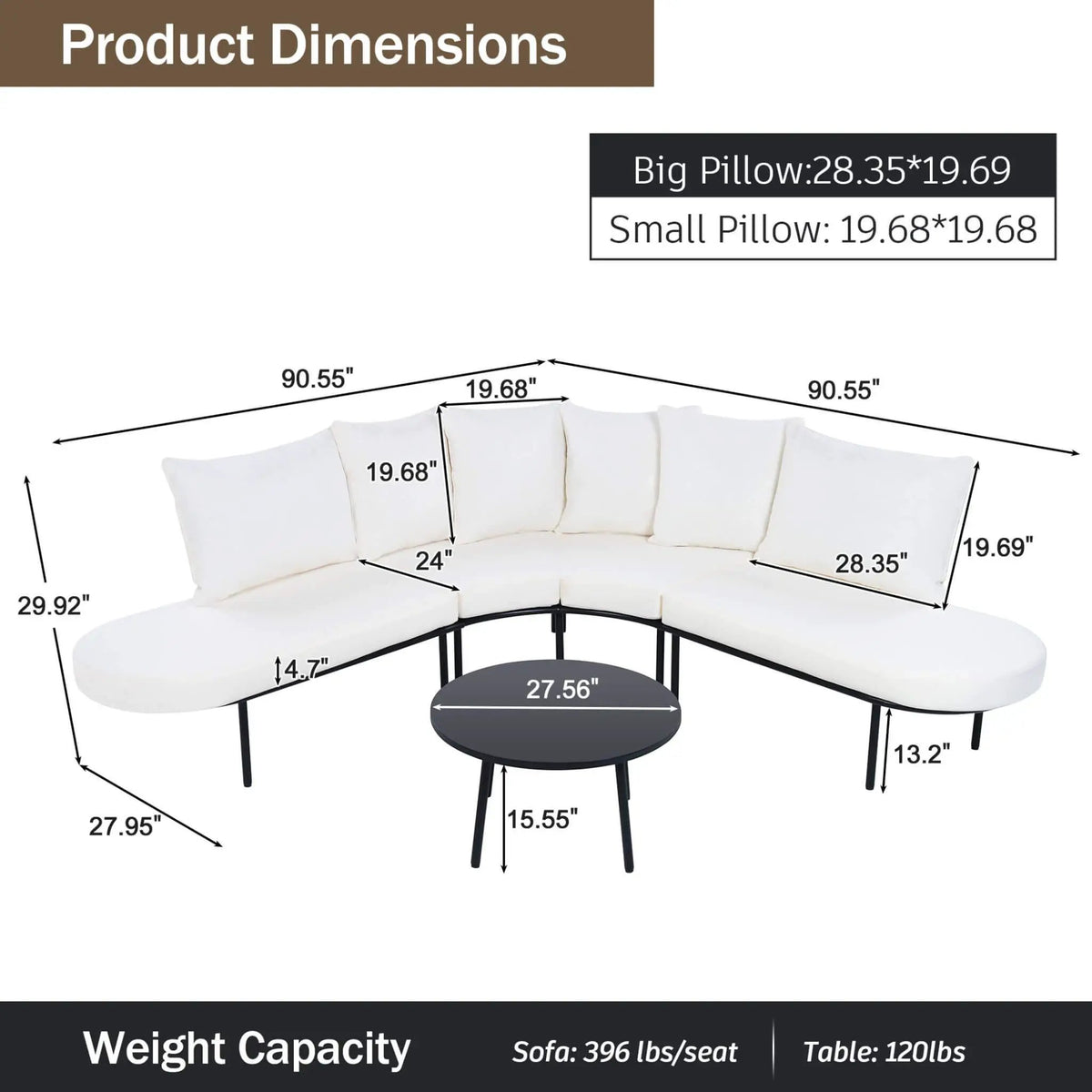 Half-Moon Curved Patio Sofa Set | 6-Person Seating | Thickened Iron Frame | All-Weather Cushions