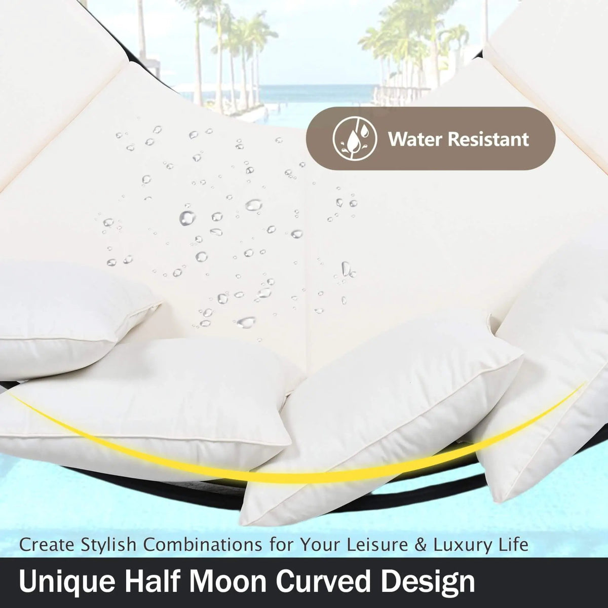 Half-Moon Curved Patio Sofa Set | 6-Person Seating | Thickened Iron Frame | All-Weather Cushions