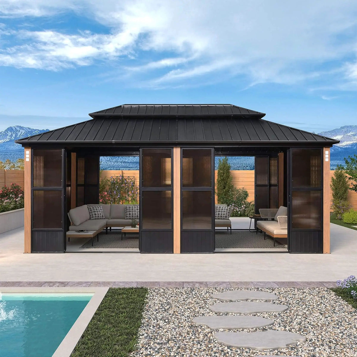Hardtop Patio Sunroom | Prestige Double Top | Solarium Design | Double Sliding Doors