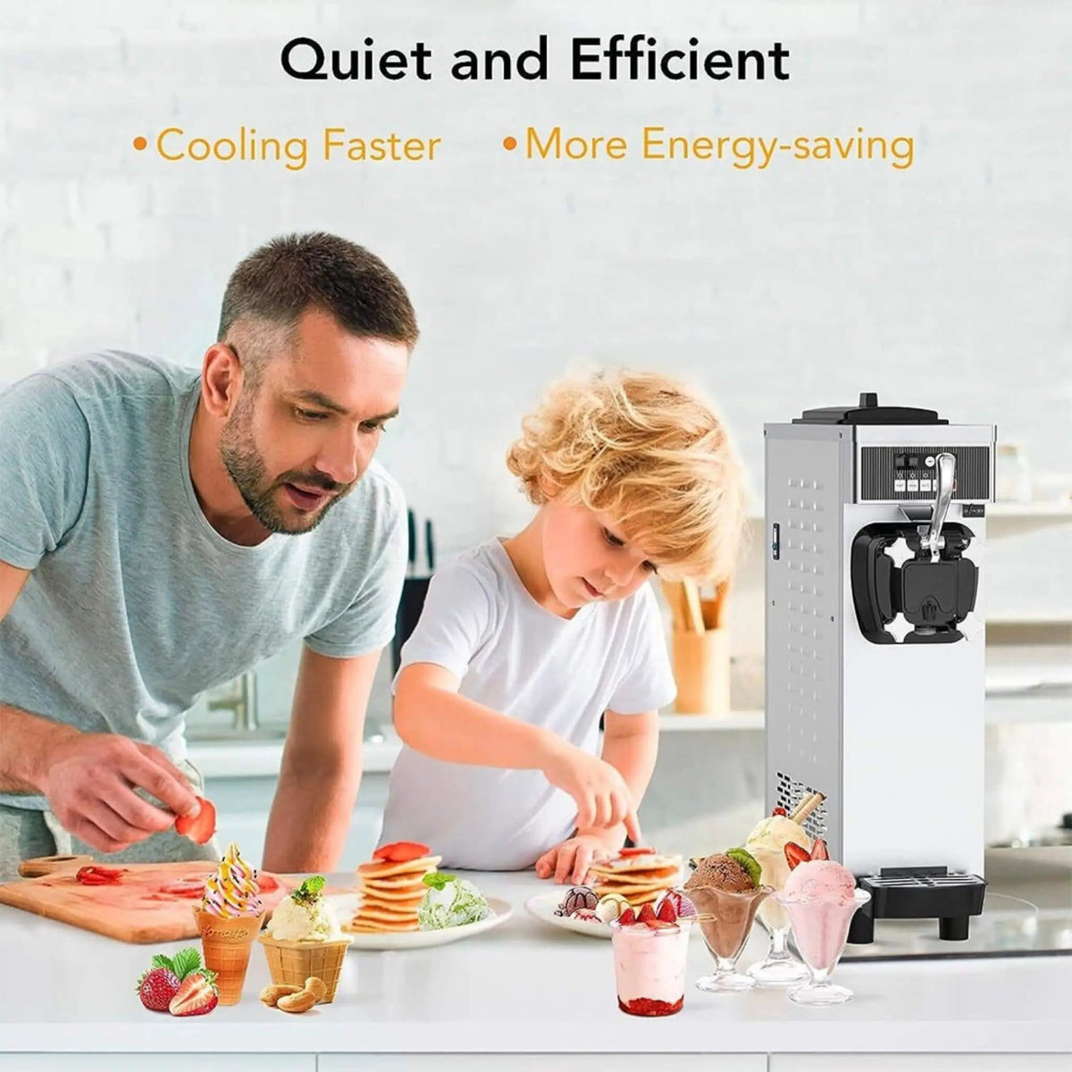 Premium 1200W Industrial Single-Flavor Soft Serve Ice Cream Maker Machine | 1200 Watt | Stainless Steel | Home