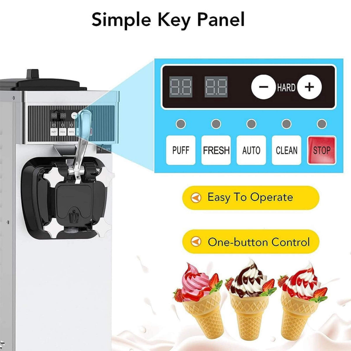 Premium 1200W Industrial Single-Flavor Soft Serve Ice Cream Maker Machine | 1200 Watt | Stainless Steel | Home