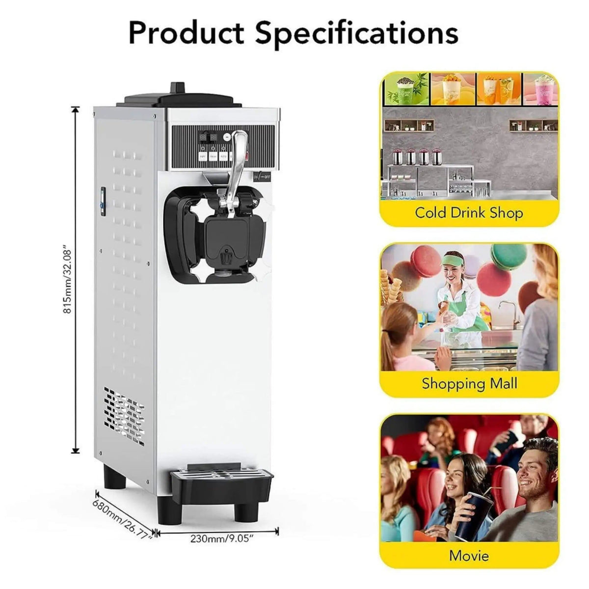 Premium 1200W Industrial Single-Flavor Soft Serve Ice Cream Maker Machine | 1200 Watt | Stainless Steel | Home