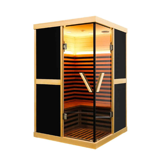 Helix Premium Large 2-Person V-Shaped FAR Infrared Sauna Room With Double Glass Doors | 2-Person | Glass | Outdoor Living