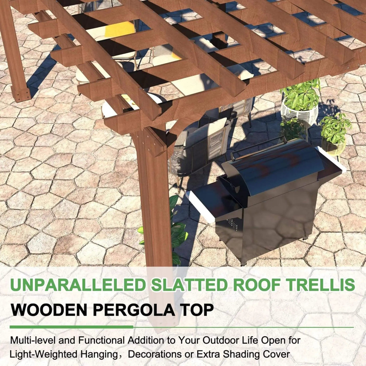 Premium Outdoor Cedar Wood Pergola With Slatted Roof | Wood | Outdoor Living Use | Outdoor Living