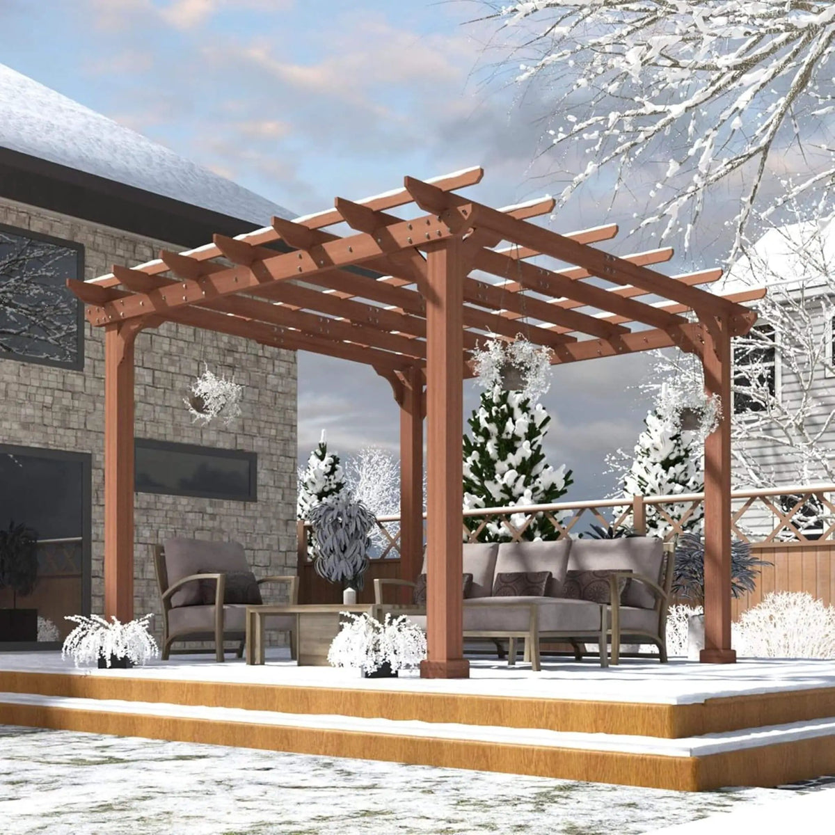 Premium Outdoor Cedar Wood Pergola With Slatted Roof | Wood | Outdoor Living Use | Outdoor Living