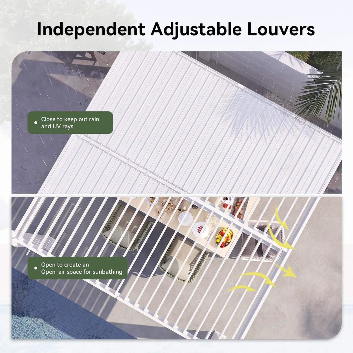 Premium White Outdoor Metal Louvered Pergola With Drainage System | Steel | Outdoor Living Use | Outdoor Living