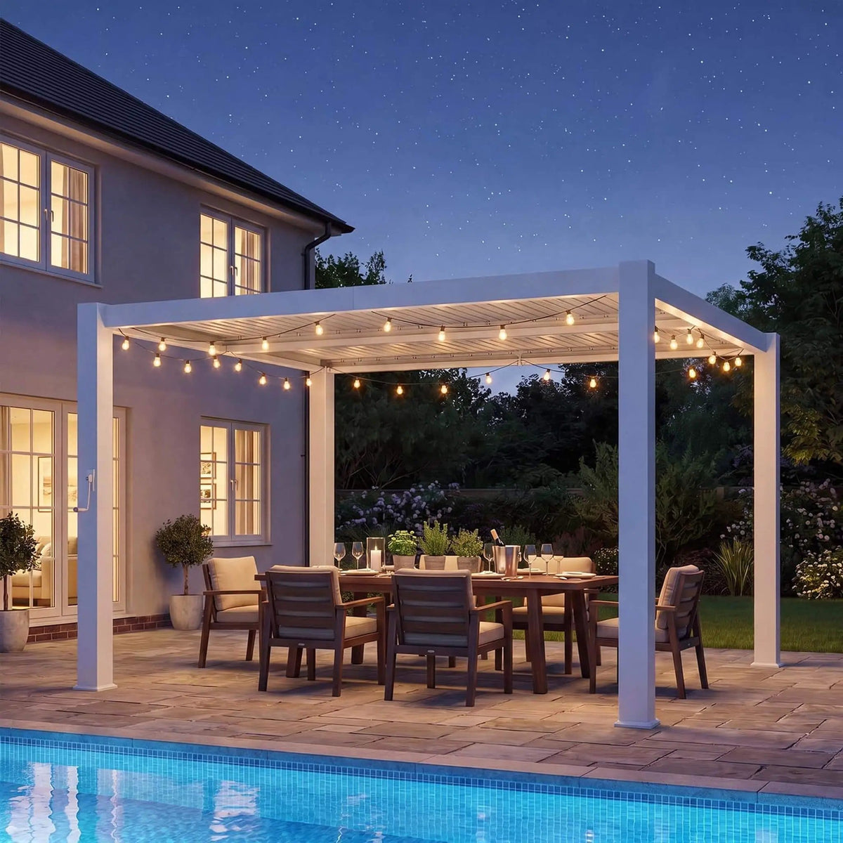Premium White Outdoor Metal Louvered Pergola With Drainage System | Steel | Outdoor Living Use | Outdoor Living