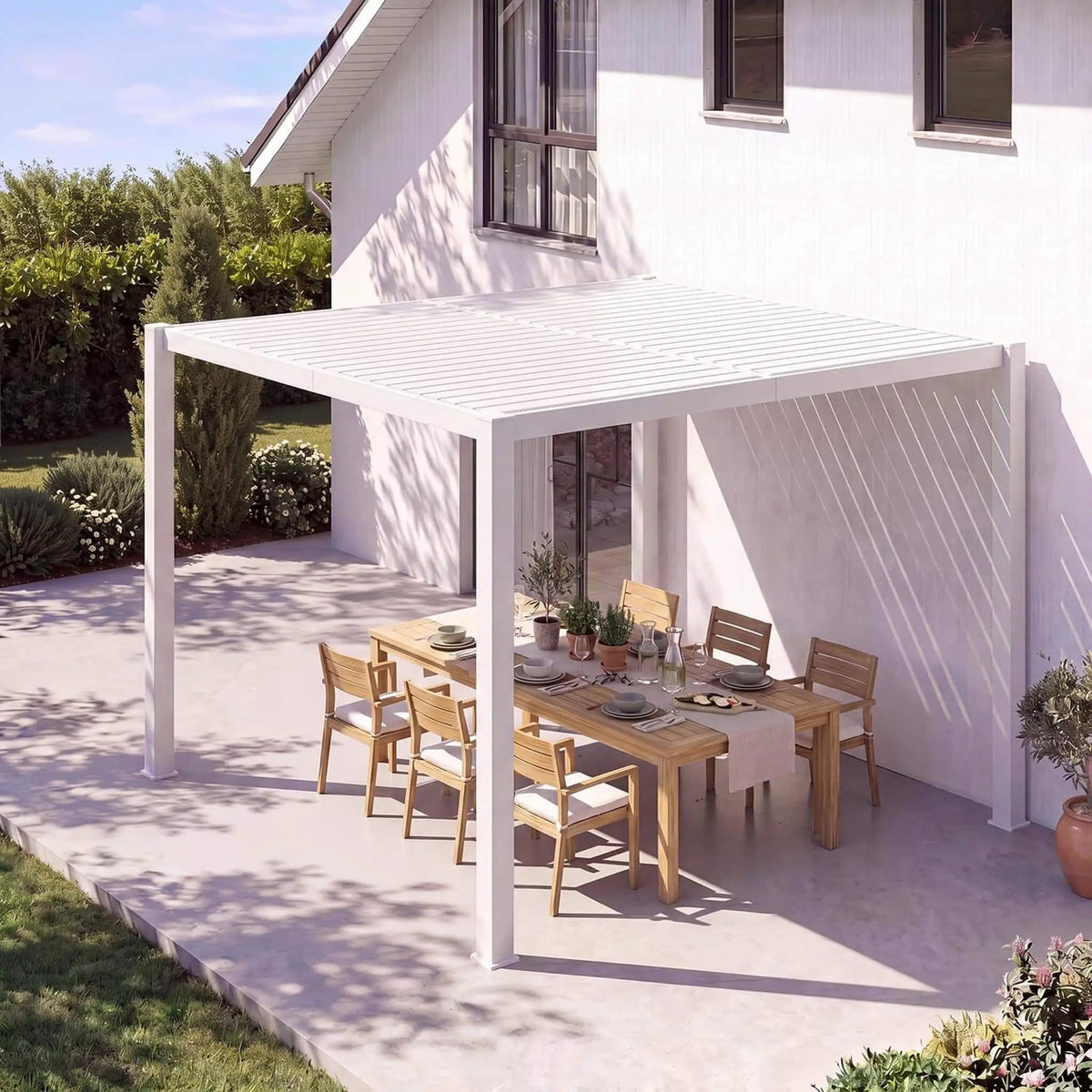 Premium White Outdoor Metal Louvered Pergola With Drainage System | Steel | Outdoor Living Use | Outdoor Living