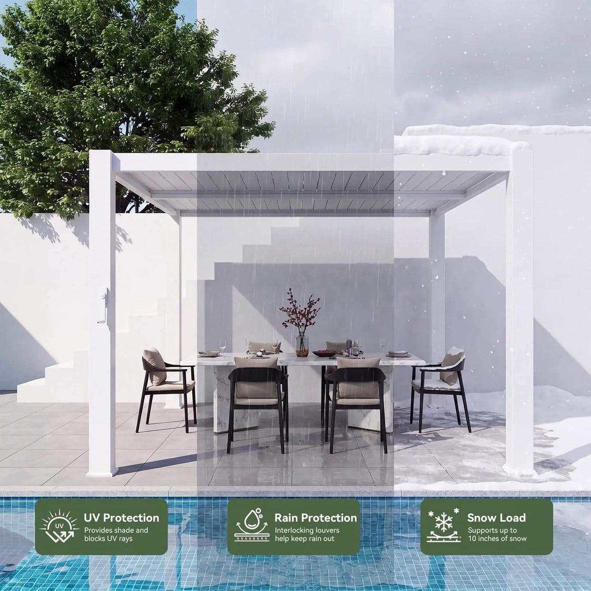 Premium White Outdoor Metal Louvered Pergola With Drainage System | Steel | Outdoor Living Use | Outdoor Living