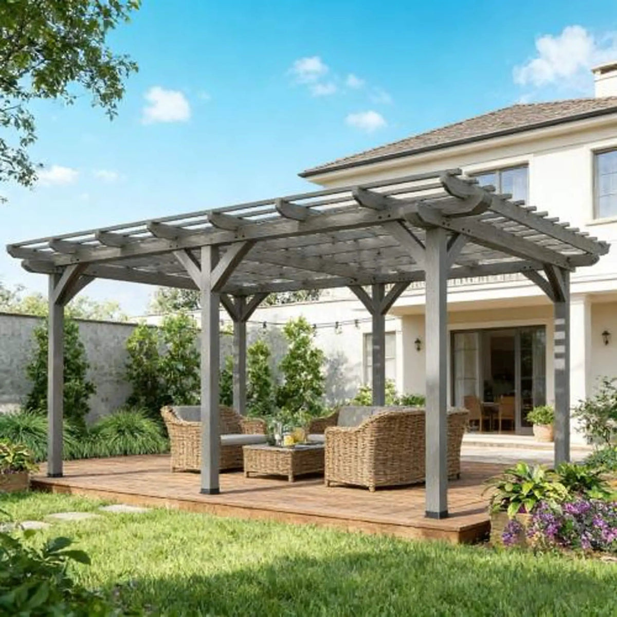 Wooden Grape Trellis Pergola | Premium Outdoor Design | Fir Wood Construction | Triple-Level Beam Design