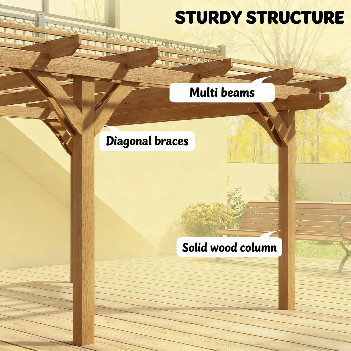 Wooden Grape Trellis Pergola | Premium Outdoor Design | Fir Wood Construction | Triple-Level Beam Design