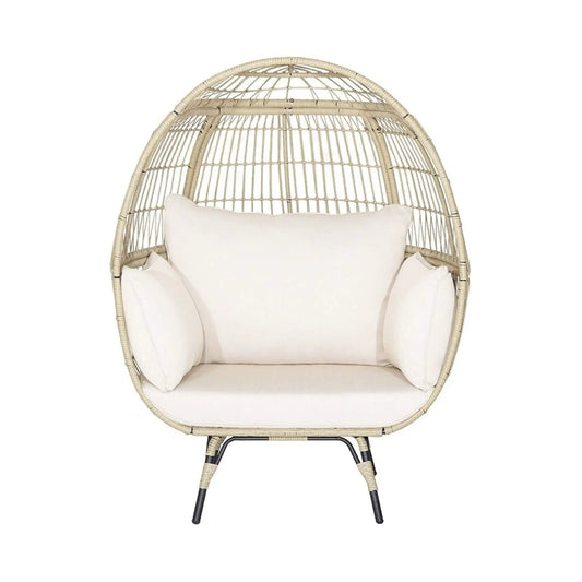 Premium 57-Inch Oversized Rattan Patio Egg Lounge Chair Basket With Cushions | 57 Inch | Rattan | Egg Chair