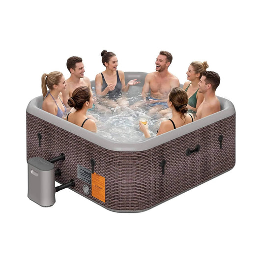 Premium 85 Inch Portable 8 Person Classic Rattan Design Inflatable Square Hot Tub | 85 Inch | 8-Person | Outdoor Living