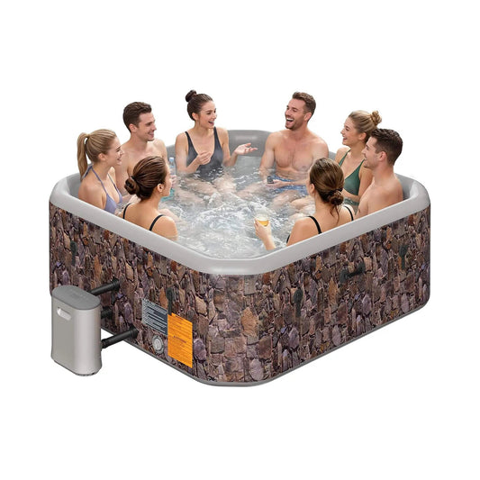 Premium 85 Inch Portable 8 Person Natural Stone Design Inflatable Square Hot Tub | 85 Inch | 8-Person | Outdoor Living