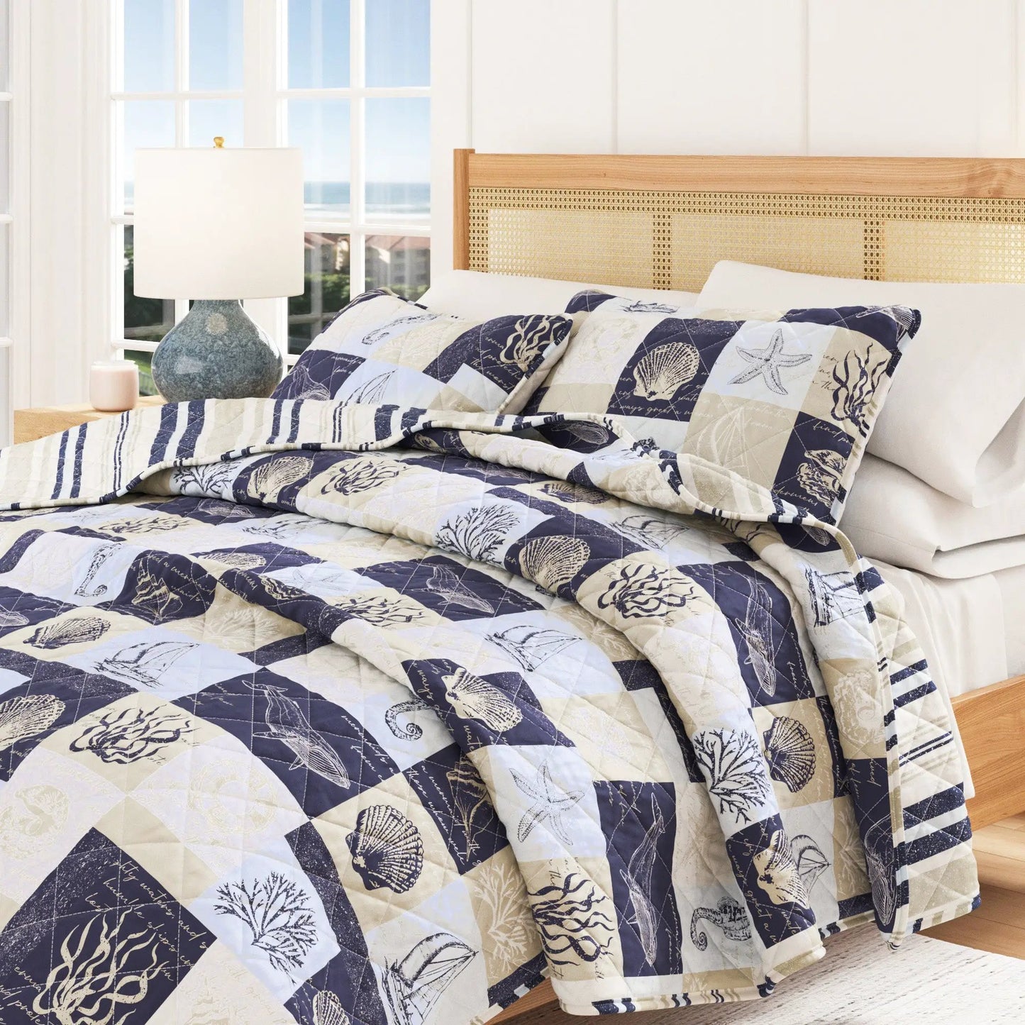 Caspian Collection Coastal Patchwork Quilt Set from PriceLows™