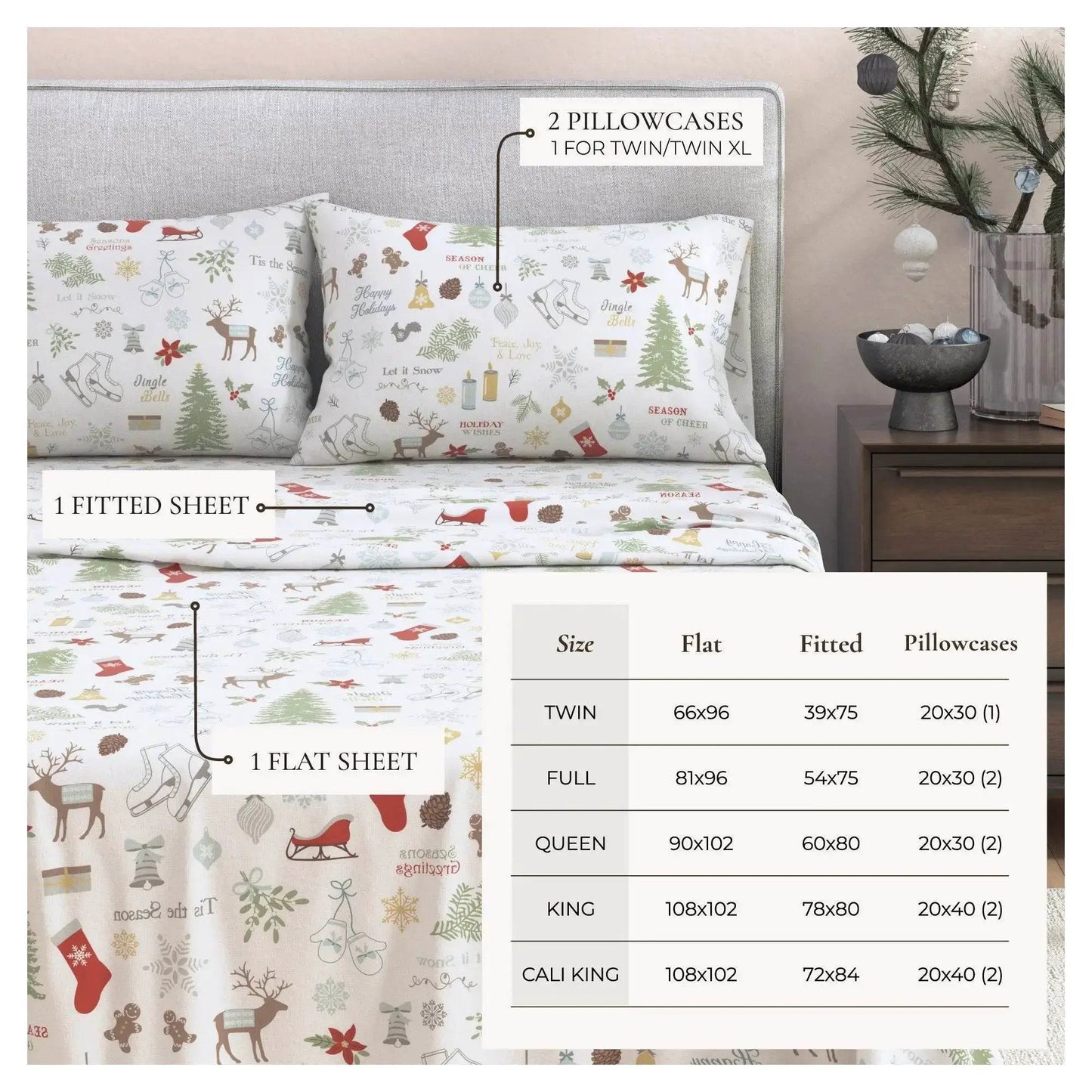Turkish Cotton Christmas Flannel Sheet Set - Whittaker Collection from PriceLows™