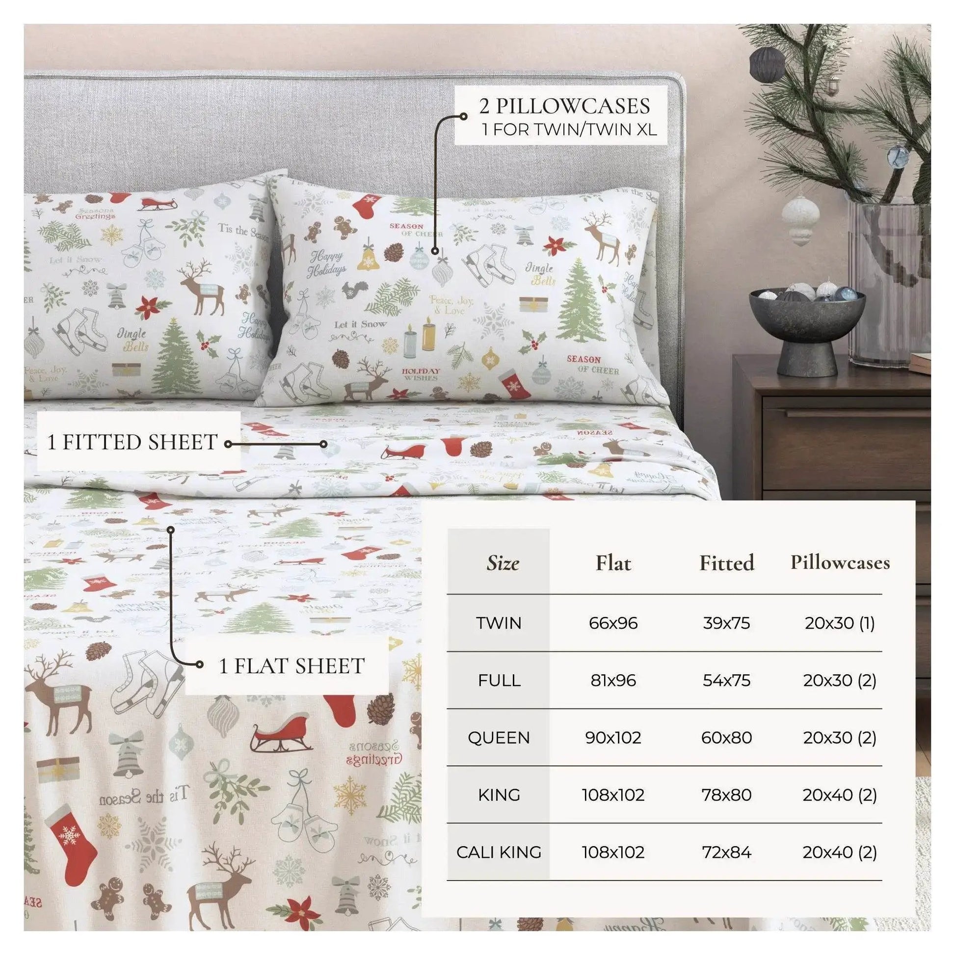 Turkish Cotton Christmas Flannel Sheet Set - Whittaker Collection from PriceLows™