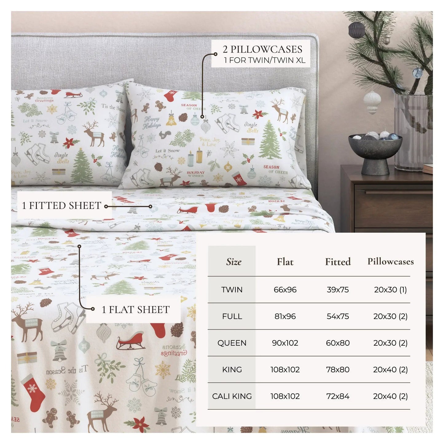 Turkish Cotton Christmas Flannel Sheet Set - Whittaker Collection from PriceLows™