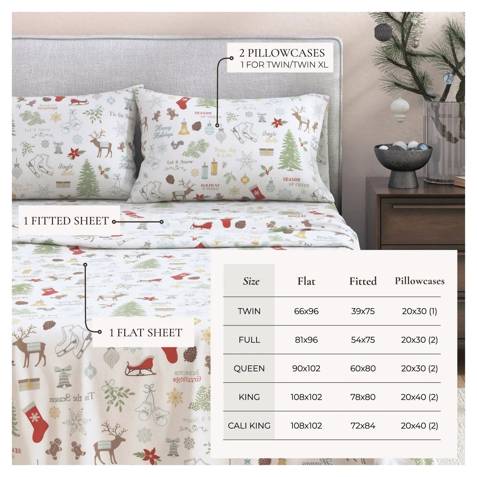 Turkish Cotton Christmas Flannel Sheet Set - Whittaker Collection from PriceLows™
