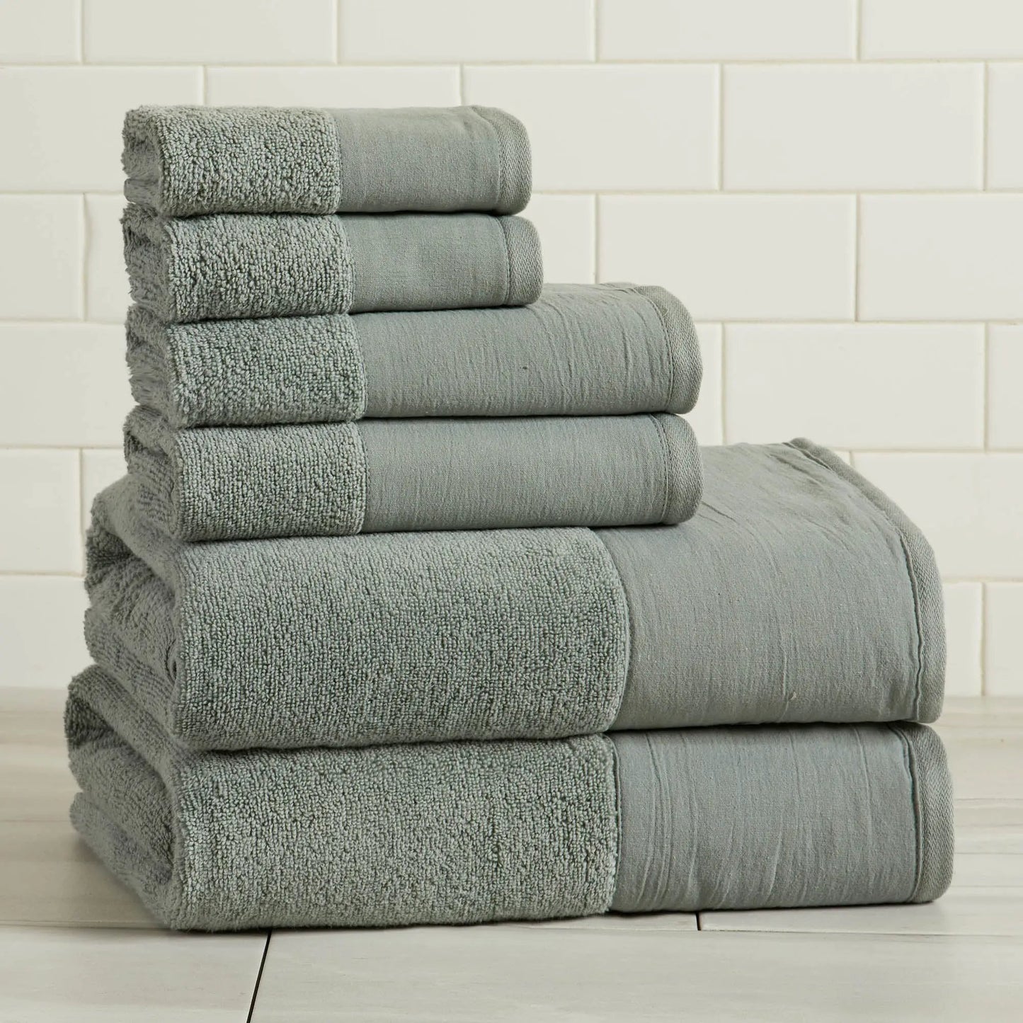 Cotton Linen-Like Border 6-Piece Towel Set - Priya Collection from PriceLows™