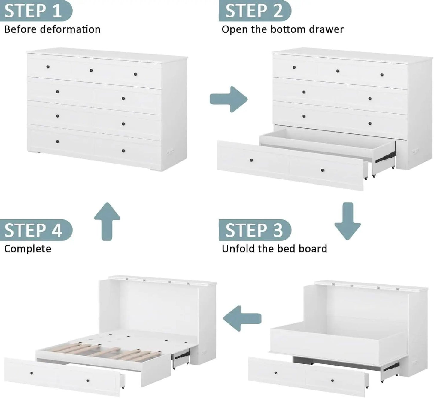 Queen Murphy Bed Cabinet With Storage And Charging Station Distressed White from PriceLows™
