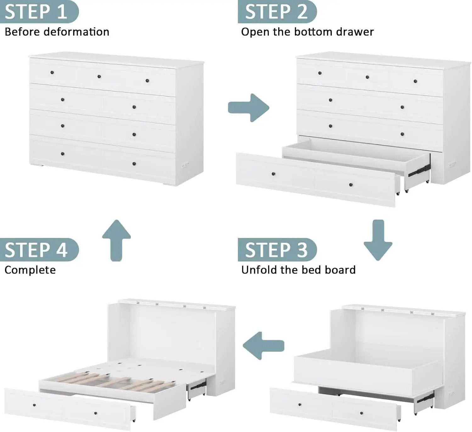 Queen Murphy Bed Cabinet With Storage And Charging Station Distressed White from PriceLows™