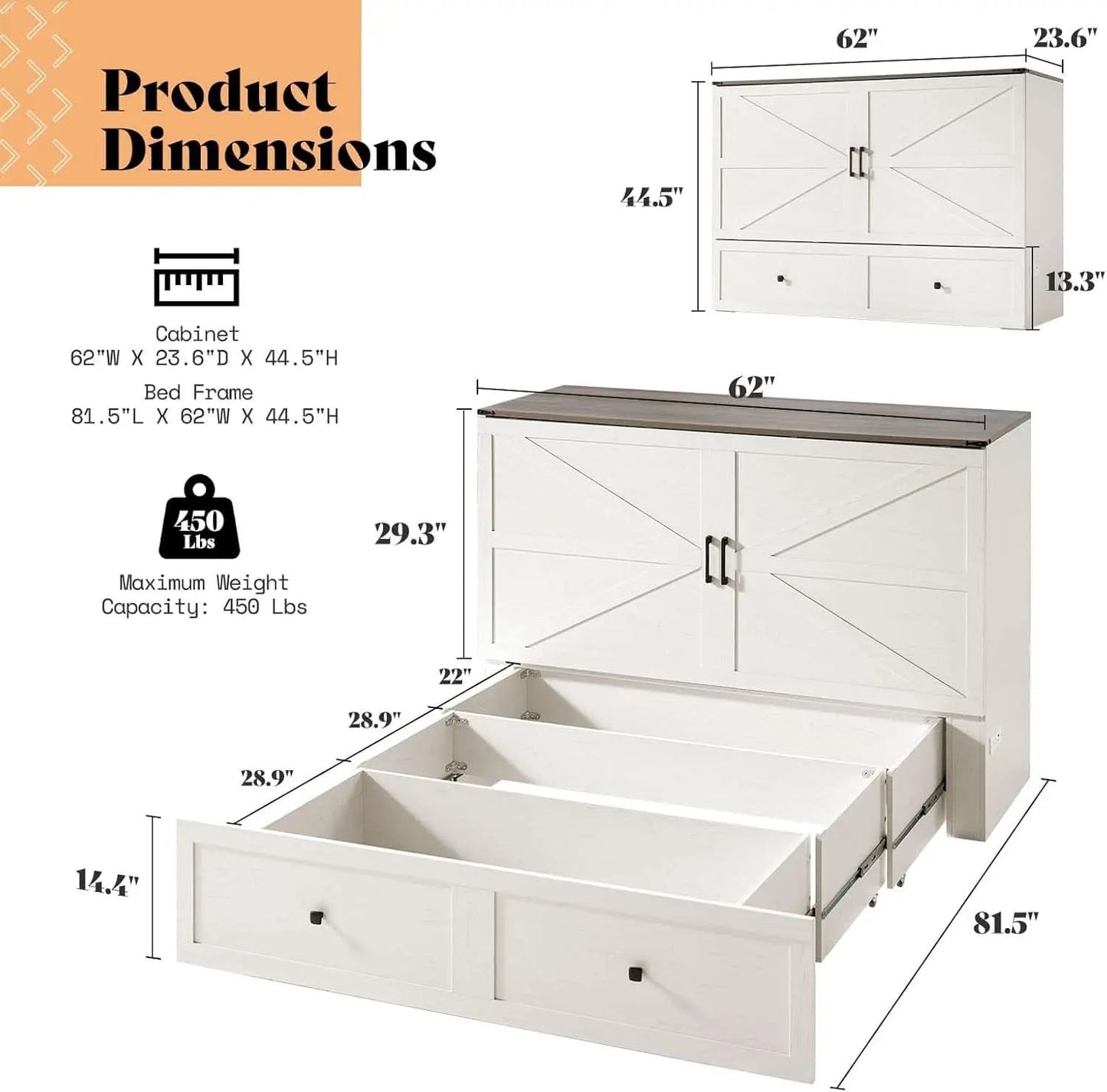 Queen Murphy Bed With Storage And Charging Station from PriceLows™